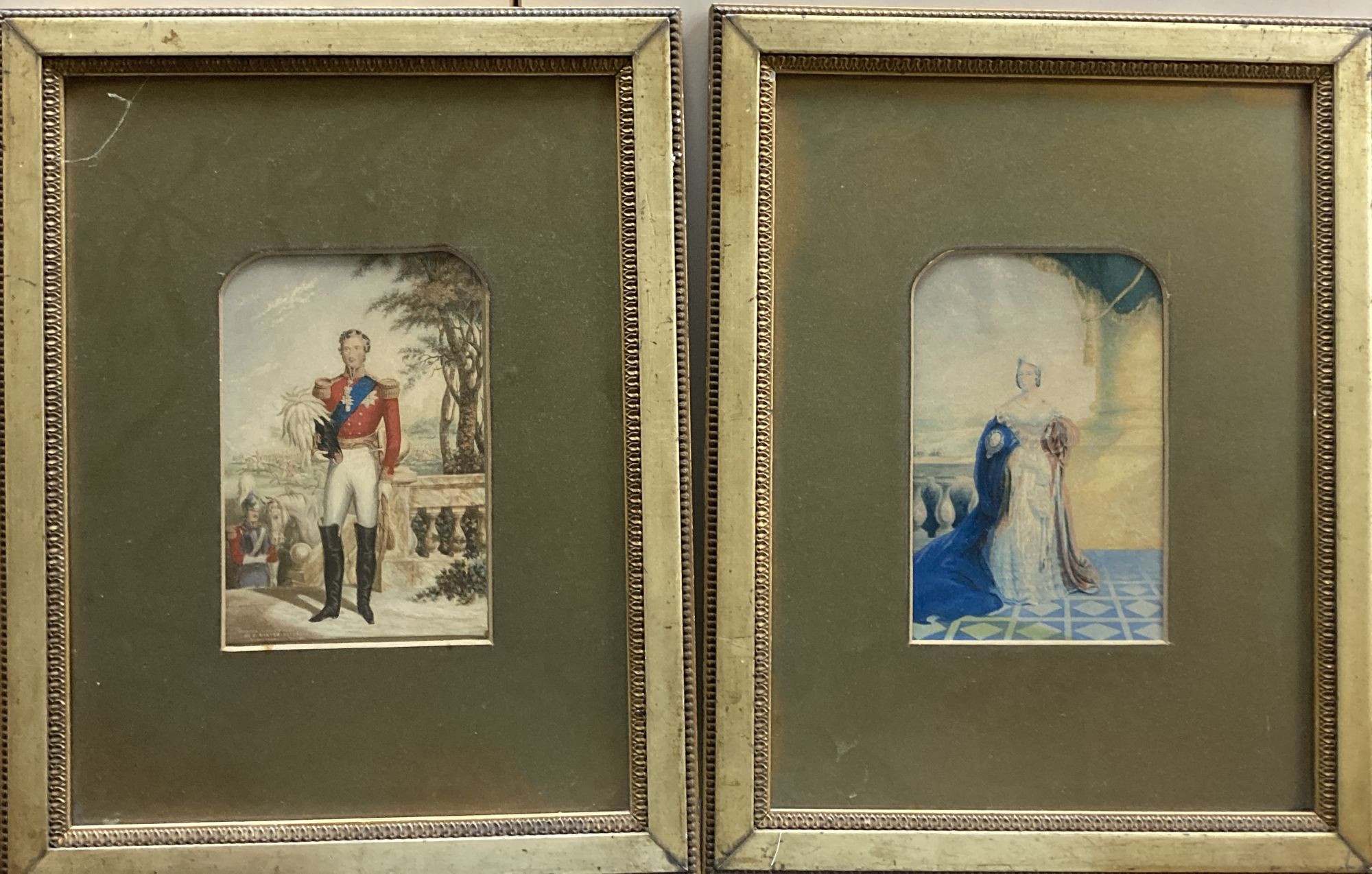 A pair of Baxter prints of Queen Victoria and Prince Albert, 15 x 9.5cm